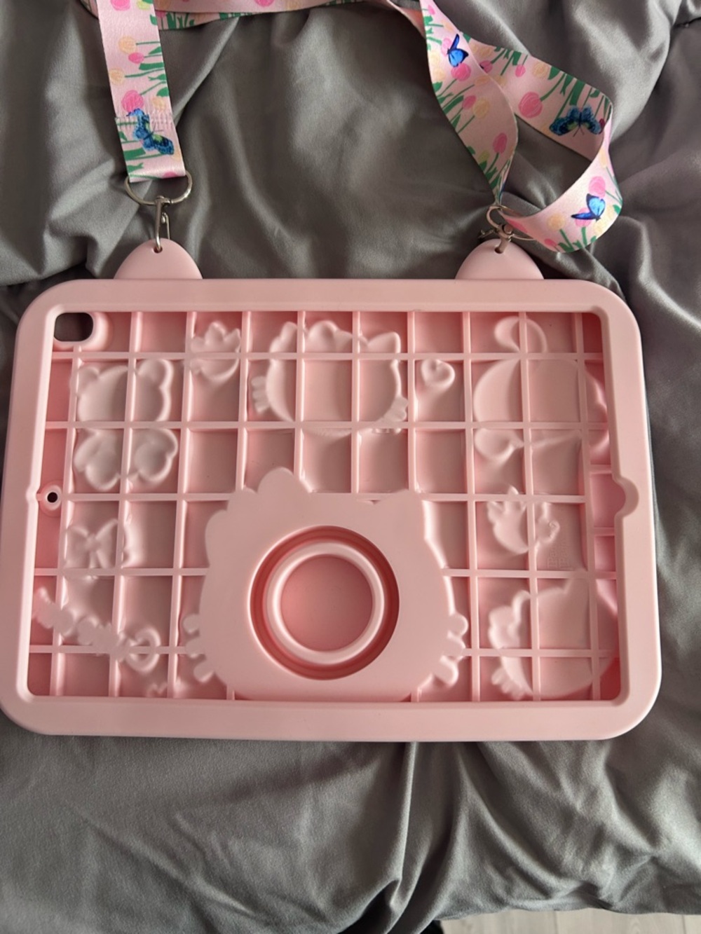 Cute Hello Kitty Style Pink Silicone Tablet Case with Floral Detachable Strap